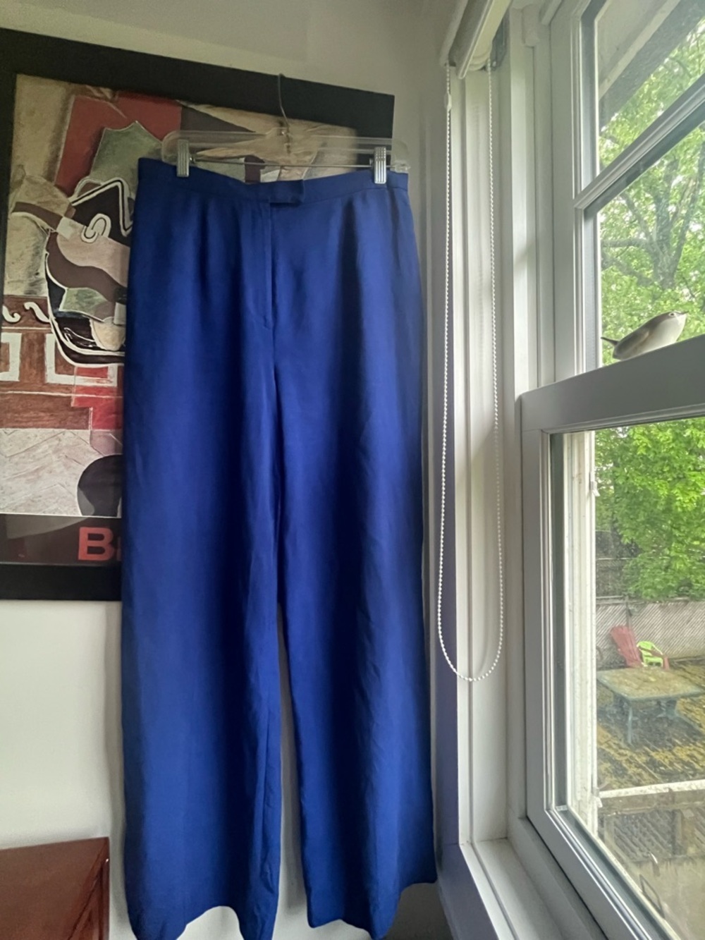 Vintage Ralph Lauren 💯 Silk Twill Wide Leg Flat Front Cobalt Blue Trousers